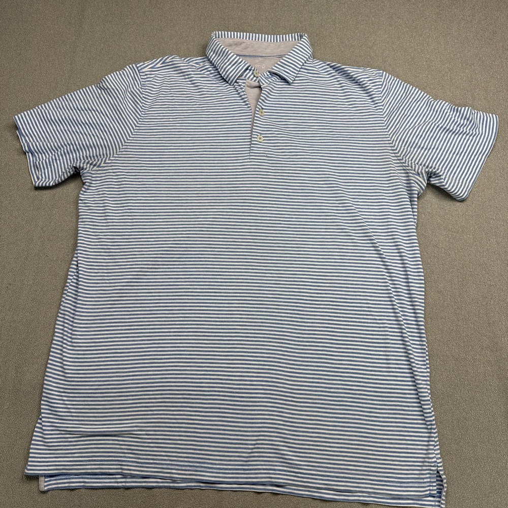 Johnnie-O Polo Shirt Mens X Large Multicolor Striped High Low Hem UPF 50 Stretch
